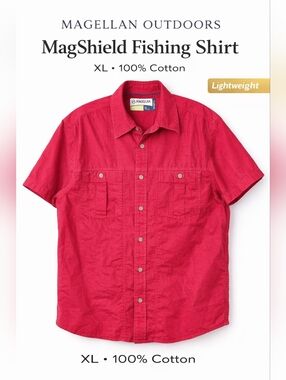 Magellan Outdoors MagShield Shirt Red Short Sleeve Fishing Button Up Size XL